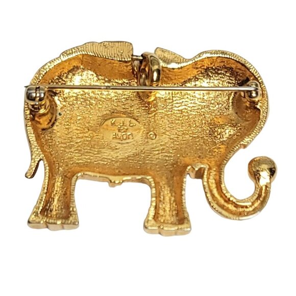 Vintage KJL For Avon Cream Enamel Clear Rhinestone Elephant Brooch Pendant - Picture 6 of 10